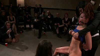 Busty slave bound in public