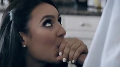 Latina brunette has rough sex with coworker and gets licked