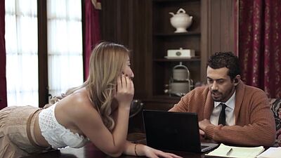 Lusty big tits Asian MILF sucked husbands hard dick during his job meeting