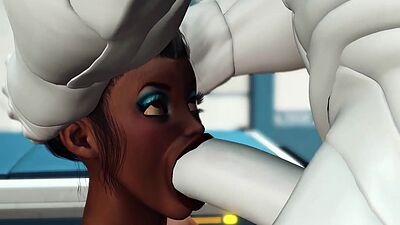 A sexy young busty ebony has hard anal sex with sex robot in the medbay