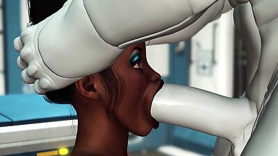 A sexy young busty ebony has hard anal sex with sex robot in the medbay