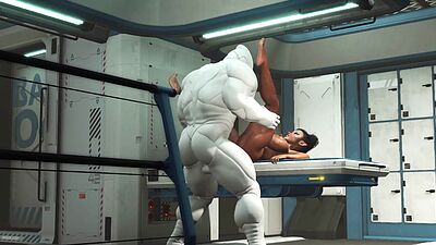 A sexy young busty ebony has hard anal sex with sex robot in the medbay