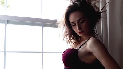 Busty teen seducing with her perfect body during posing in amazing lingerie