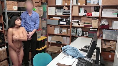 Reluctant massive titted latina teen thief Aryana Amatista fucked by guard