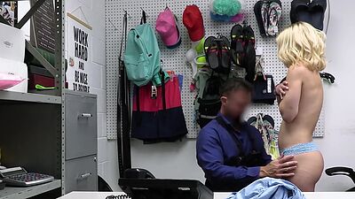 Inked petite blonde teen shoplifter Chanel Camryn fucked roughly by a cop