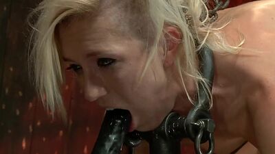 Bent and bound blond throat fucked