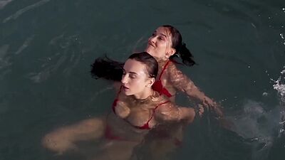 Skinny Ukrainian lesbian babes Sofi Ka and Gloria Sol playing by the pool