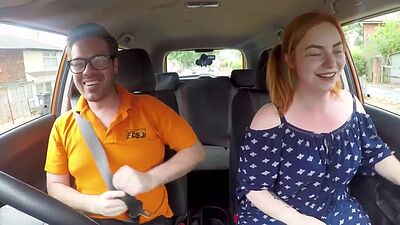 Chubby redhead public fucked in car by driving instructor