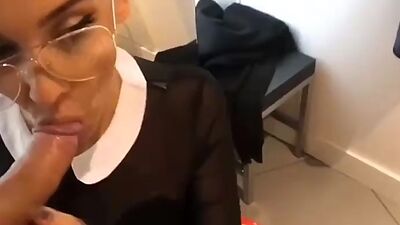 Public Blowjob in a Clothing Store with Glasses Swallows Cum Luxury Girl