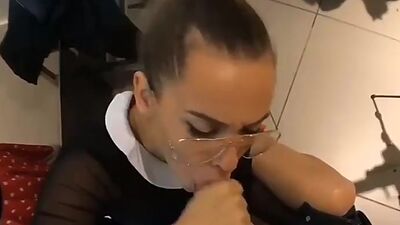 Public Blowjob in a Clothing Store with Glasses Swallows Cum Luxury Girl
