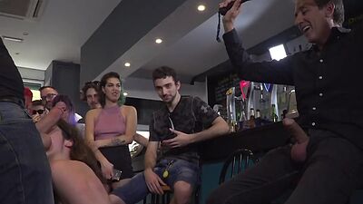 Useless busty big boobed slut public throating and whipping