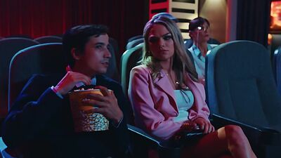 Petite small boobs gf is bored and sucks bfs dick in cinema