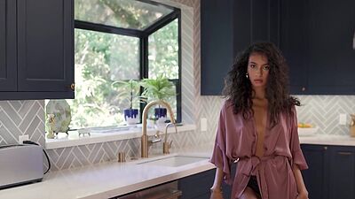 Petite curly teen Latina Kyrah exposed perfect big ass after striptease