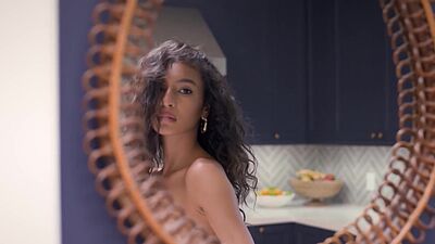 Petite curly teen Latina Kyrah exposed perfect big ass after striptease