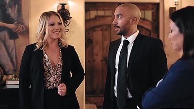 Guys raise is curvy lesbian MILF so he fucked her in front of busty boss