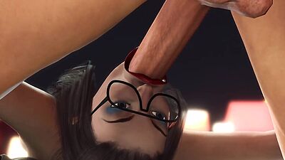 Cyber disco sex. A sexy nerdy girl in cuffs gets fucked by a disco man