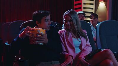 Cinema time and teen moaned during movie while riding her boyfriends cock