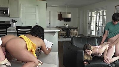 Teen Molly Little and her big ass MILF mommy Brianna Bourbon rides dicks