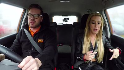 Driving student anal babe public fucked in car by instructor