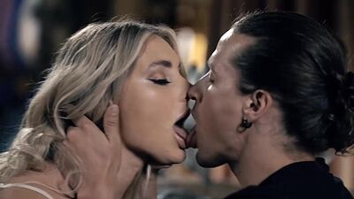 Kayley Gunner on her knees sucking Jays huge man meat