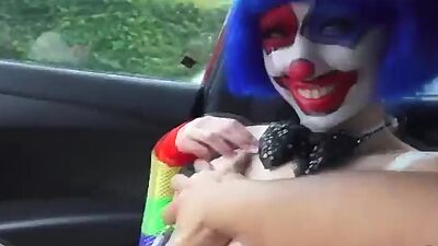 Super sexy clown gets picked up and fucked along the way