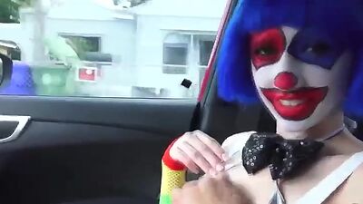 Super sexy clown gets picked up and fucked along the way