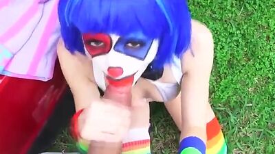 Super sexy clown gets picked up and fucked along the way