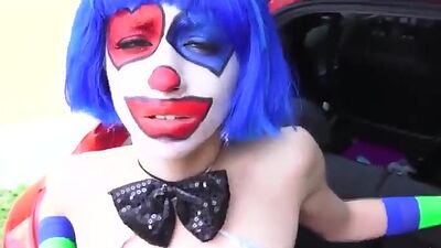 Super sexy clown gets picked up and fucked along the way