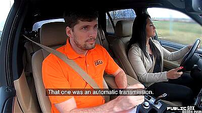 Car fucked driving student enjoys banging outdoor with tutor