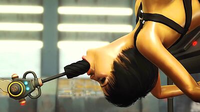 Cyberpunk sex. Hot 3d futanari plays with a sexy cuffed girl in sci-fi lab