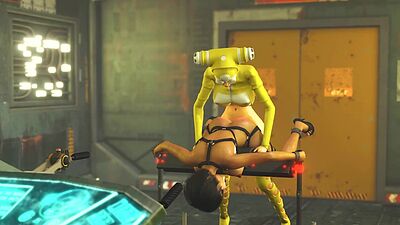 Cyberpunk sex. Hot 3d futanari plays with a sexy cuffed girl in sci-fi lab