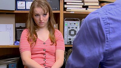 Sad red teen shoplifter Cleo Clementine fucked hard by a perv LP officer