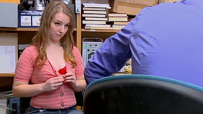 Sad red teen shoplifter Cleo Clementine fucked hard by a perv LP officer