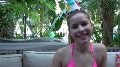Blonde Teen Lilly Ford Fucks Outdoors to Celebrate Older Man's Birthday!