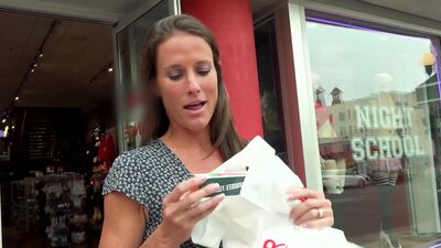 Sofie Marie wipes cum off her face and licks her fingers cuckolding her man