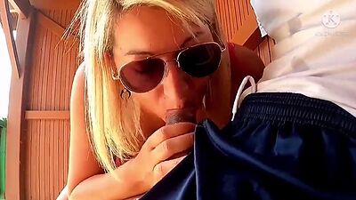 Black Glass Blonde Helping Horny Stranger Jerking Off