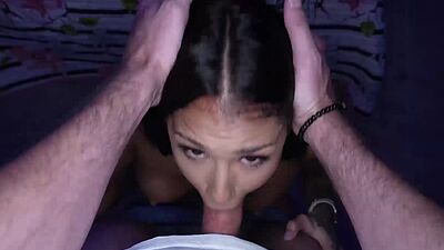 Camila Cortez lets her stepdad feels her titties and gives him a blowjob