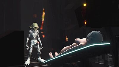 Sex with an alien in a spaceship. A sexy young blonde gets fucked by alien