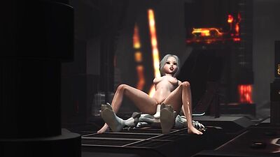 Sex with an alien in a spaceship. A sexy young blonde gets fucked by alien