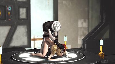 Hot sex in the sci-fi-lab. A sexy girl gets fucked by an android monster