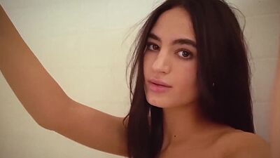 Skinny latina babe Sarah Mollica flashes her small tits and takes a shower