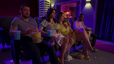 Sly tranny Ariel Demure fucking a big boobed babe Siri Dahl in the cinema