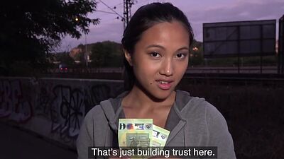 Asian reality whore POV fucked outdoor 4 cash after casting