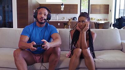 Neglected ebony babe Kira Noir fucking the BBC delivery guy next to her BF