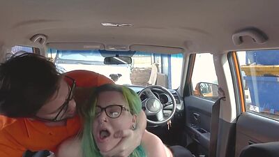 Chubby driving student public fucked by tutor outdoor in car