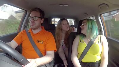 Chubby driving student public fucked by tutor outdoor in car