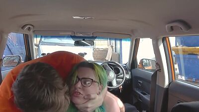 Chubby driving student public fucked by tutor outdoor in car