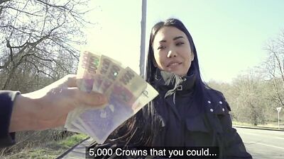 Asian slutty babe POV fucked outdoor for good money