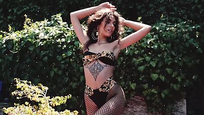 Inked all natural latina beauty Hades showing her hairy pussy outdoor