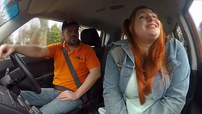 Redhead chubby public outdoor fucked in car by driving tutor